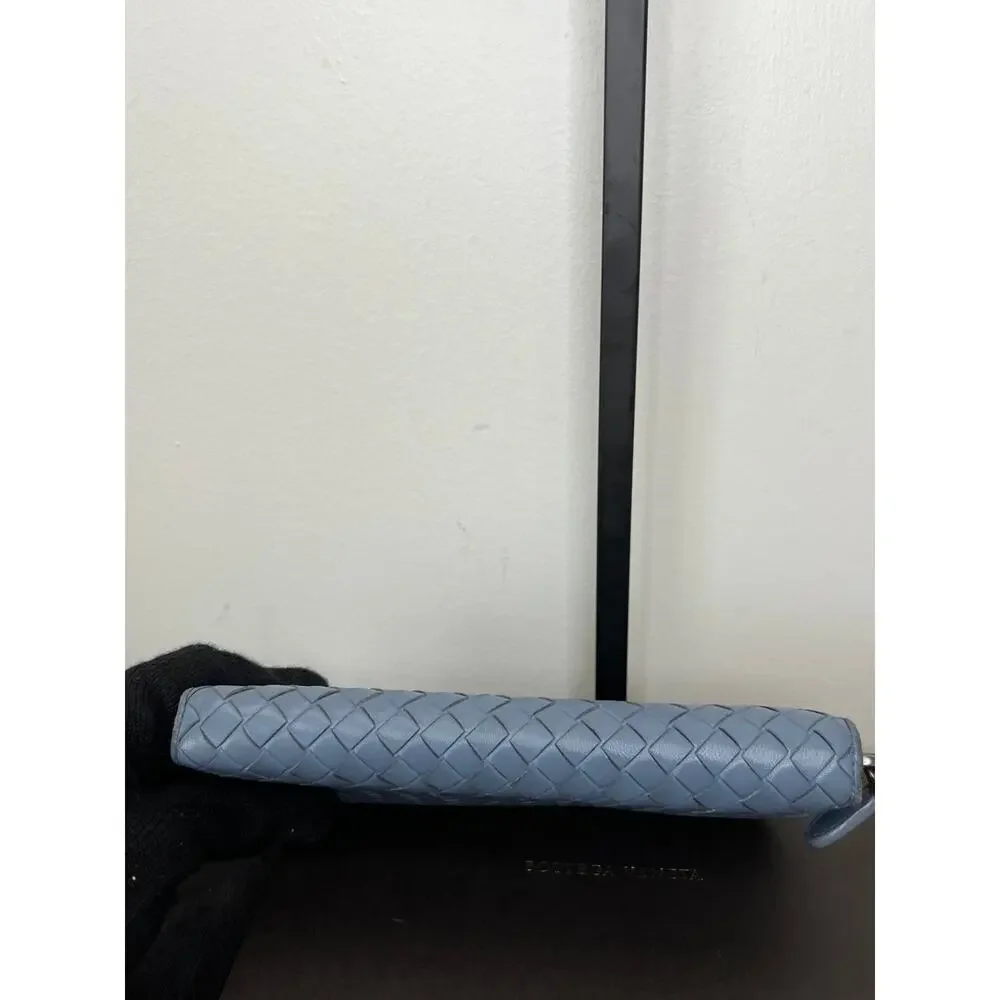 Bottega Veneta Intrecciato Blue Zip Around Wallet Box Dust Bag